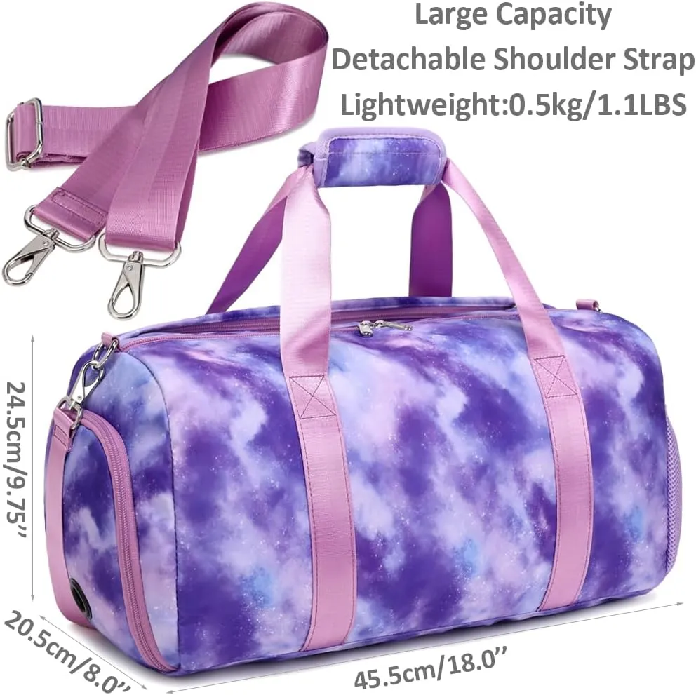 Gym Duffel Bag for Girls Weekender Overnight Bag with Wet Pocket Shoes Compartment Sports Dance Bag for Girls Teens Travel Duffle