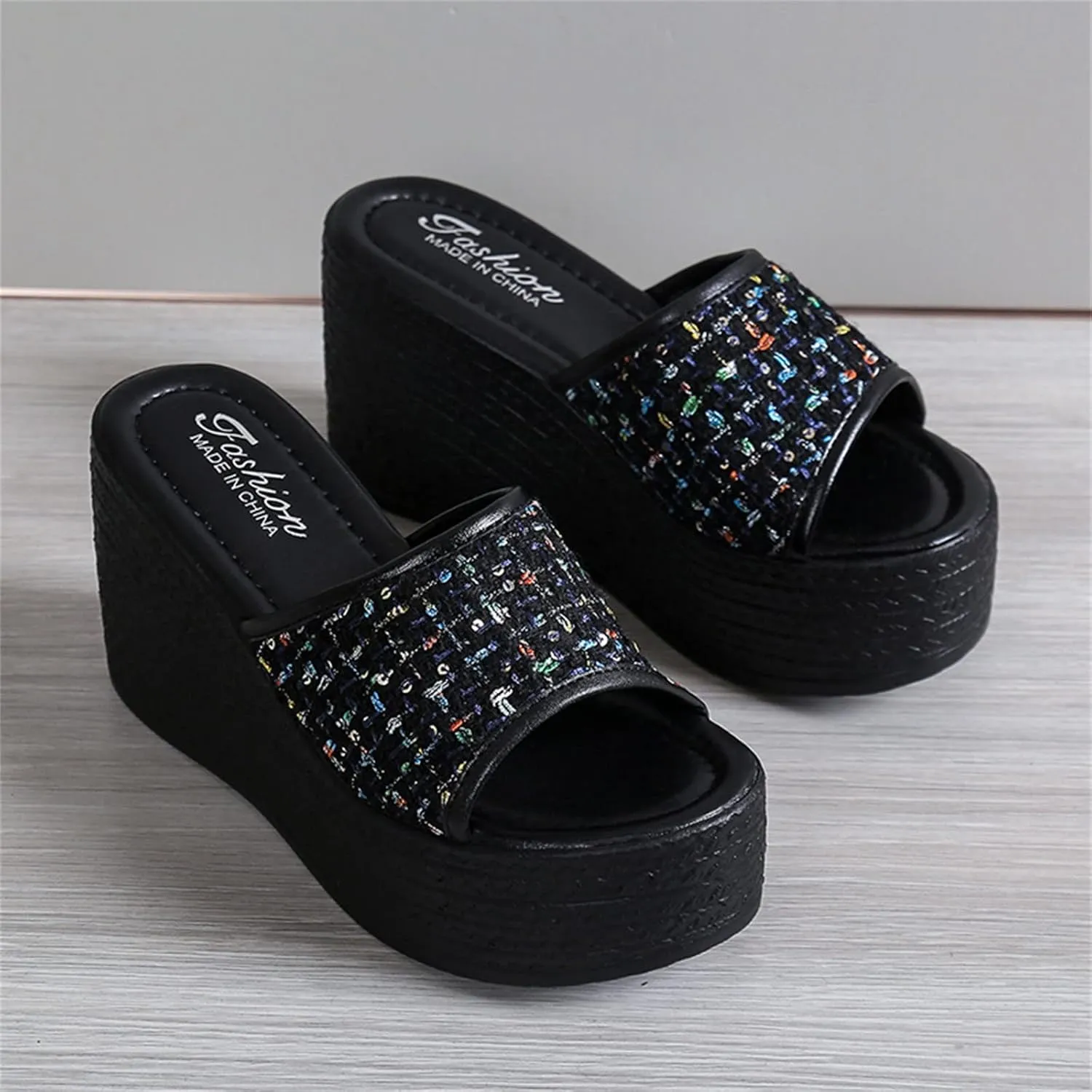 Hbeylia Platform Slides for Women Chunky Fashion Women's Cloth Strap Peep Toe Slide Sandals Open Toe Wedge Chunky High Heels Sandal for Summer Casual Wear Lady Girls