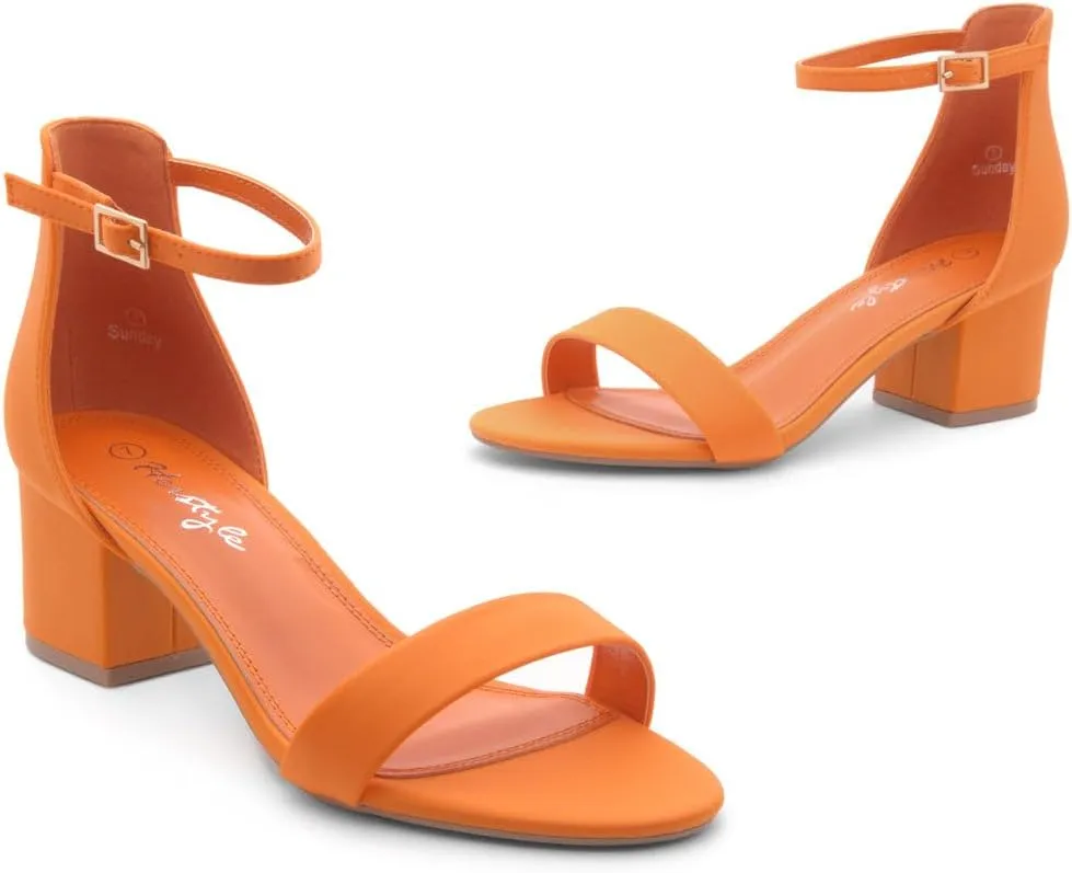 Herstyle Sunday Women's Low Heels Open Toe Dress Heeled Sandals Ankle Strap Chunky Block Short Heel Pumps Shoes for Prom Wedding Party Office