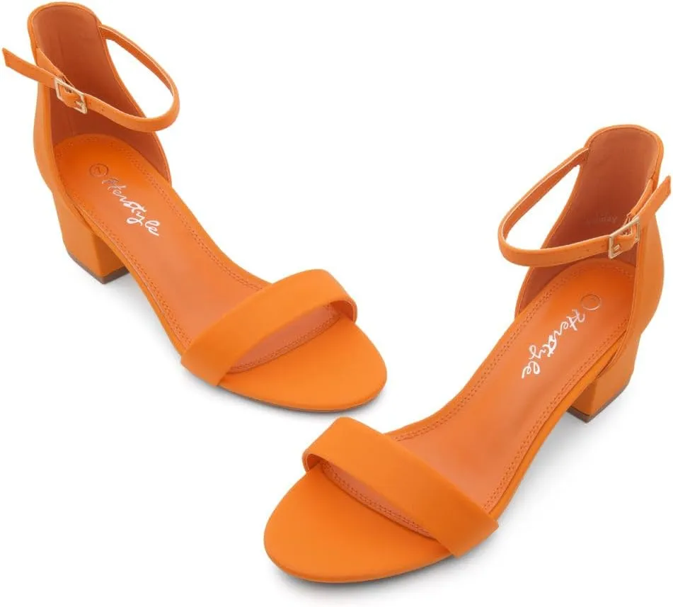 Herstyle Sunday Women's Low Heels Open Toe Dress Heeled Sandals Ankle Strap Chunky Block Short Heel Pumps Shoes for Prom Wedding Party Office