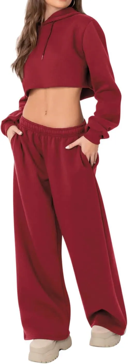 HeSaYep Women's Fleece Lined Sweatpants Wide Leg Thermal Winter Warm Baggy Sweat Pants with Pockets
