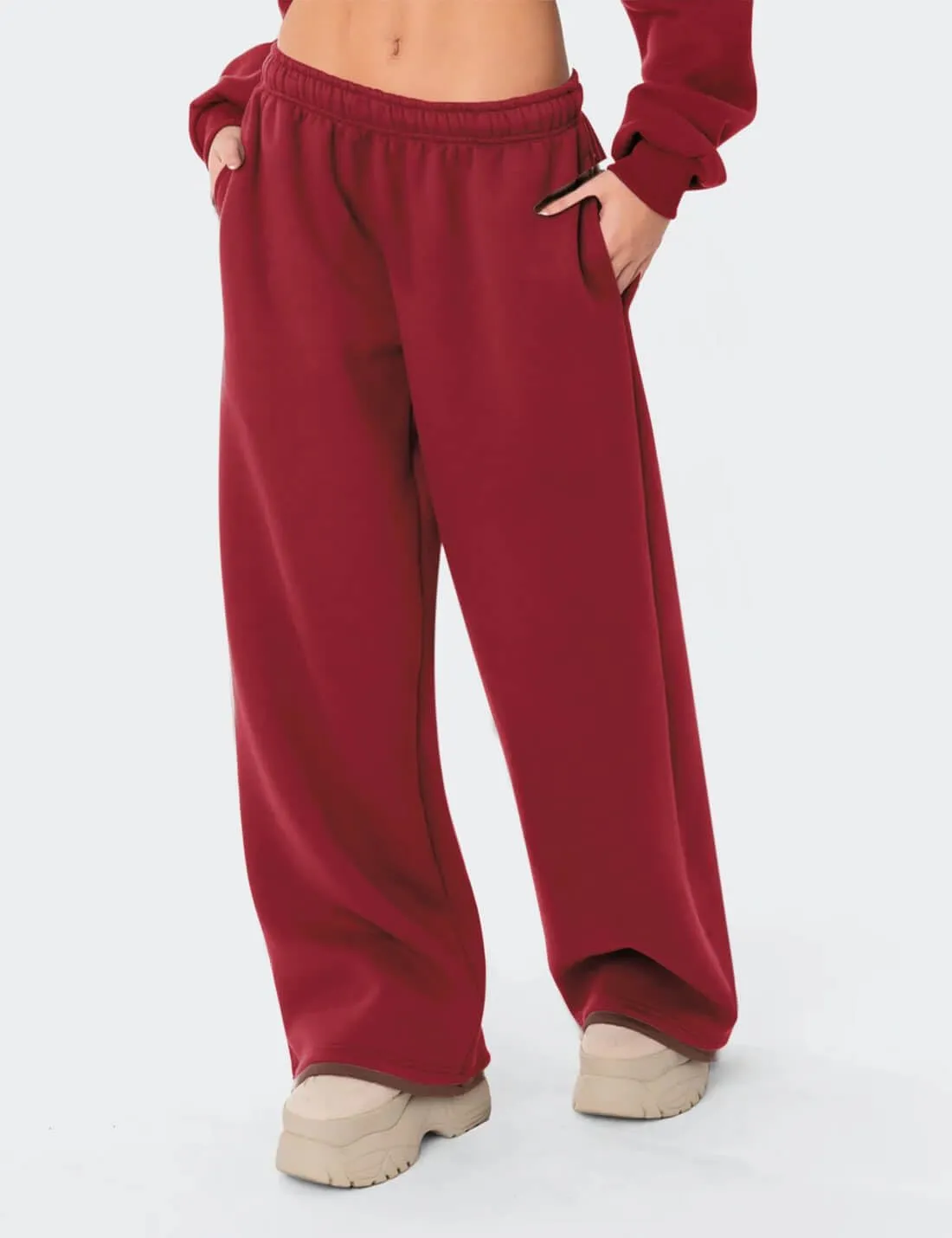 HeSaYep Women's Fleece Lined Sweatpants Wide Leg Thermal Winter Warm Baggy Sweat Pants with Pockets