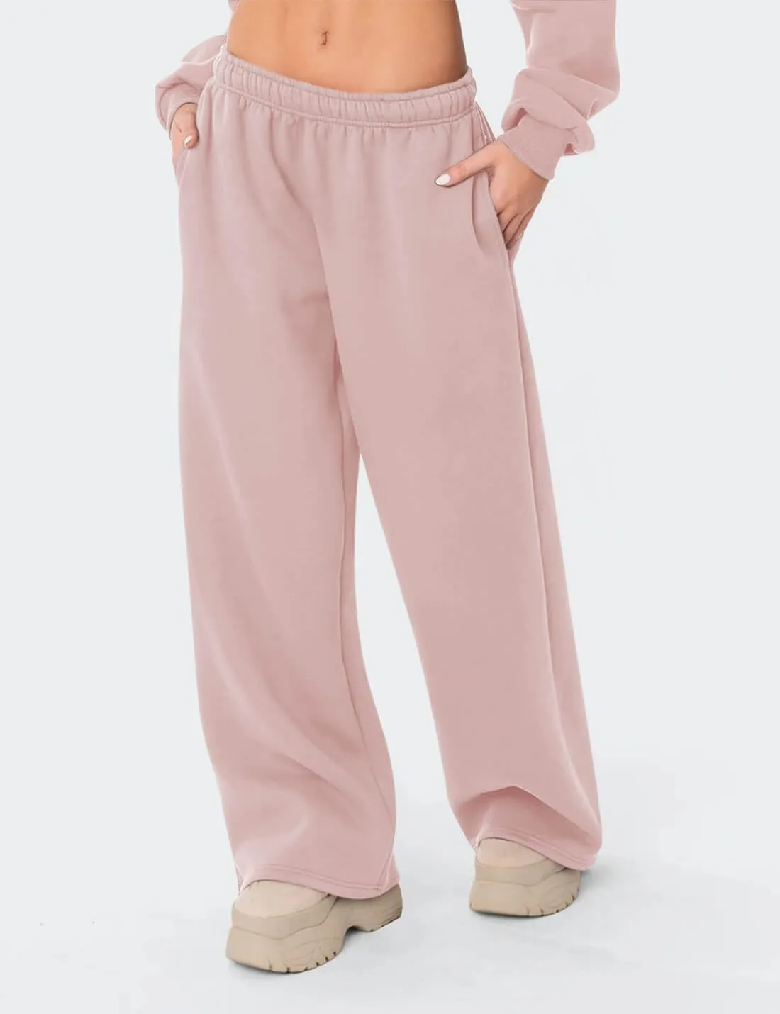 HeSaYep Women's Fleece Lined Sweatpants Wide Leg Thermal Winter Warm Baggy Sweat Pants with Pockets