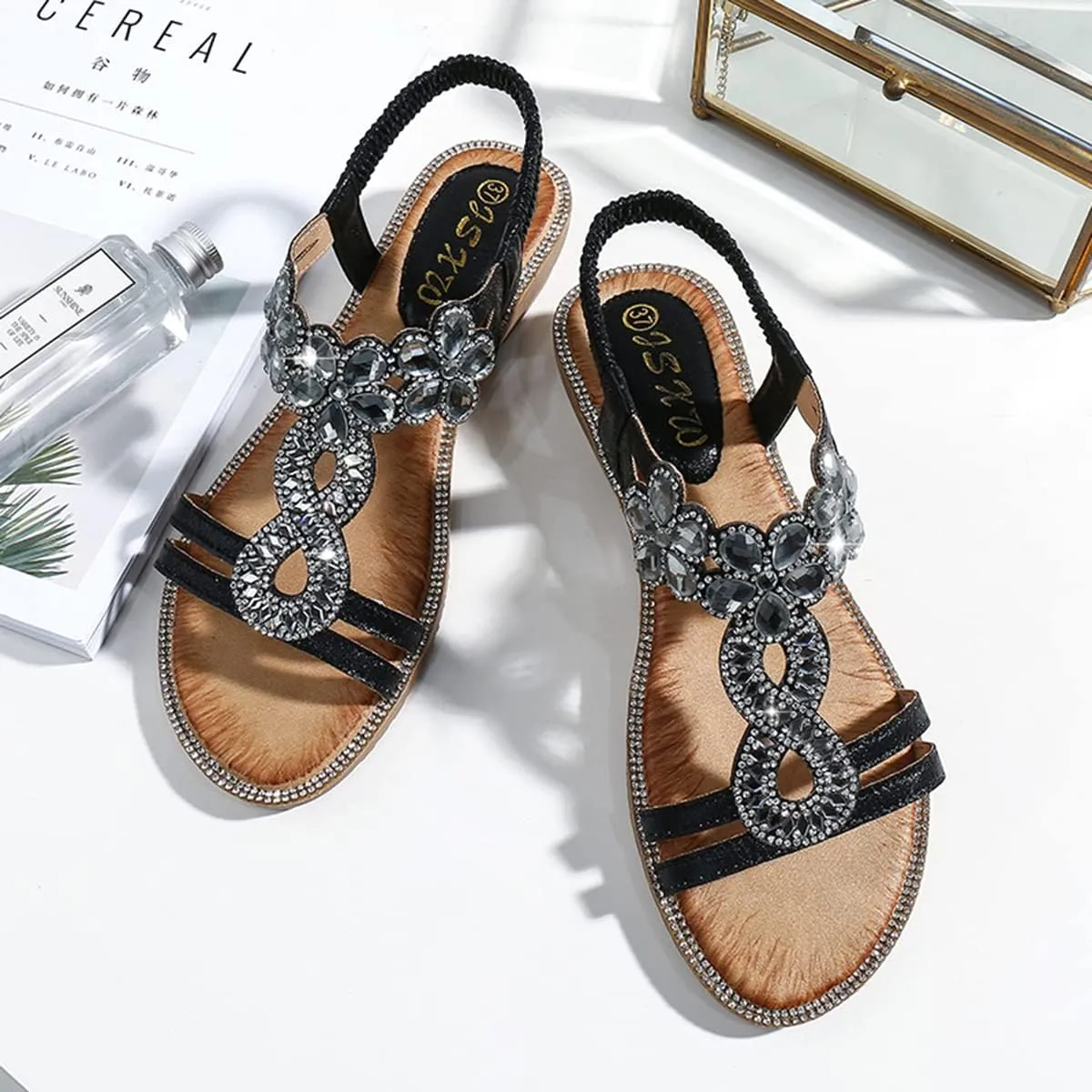 HNGHOU Women's Summer Casual Bohemia Open Toe Beach Wedge Sandal Shoes