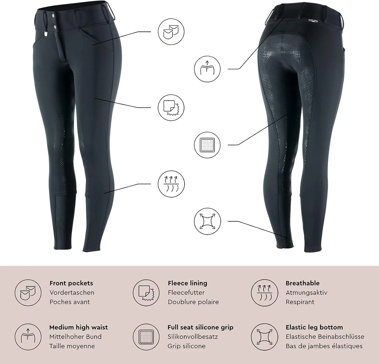 HORZE Grand Prix Women's Winter Silicone Full Seat Breeches | Fleece-Lined Water Resistant Horse Riding Pants