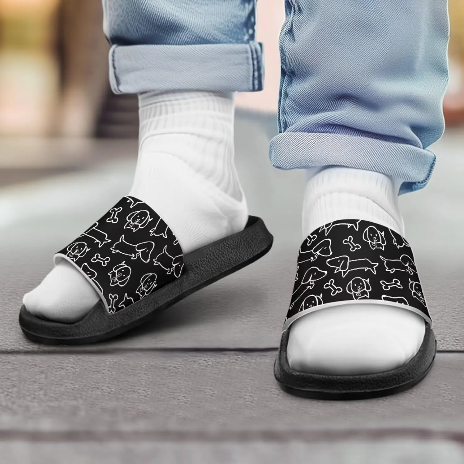 Howilath Dog Print Slides for Boys Beach Summer Kids Sandals Open Toe Non-Slip Children Slippers Indoor Outdoor Shoes