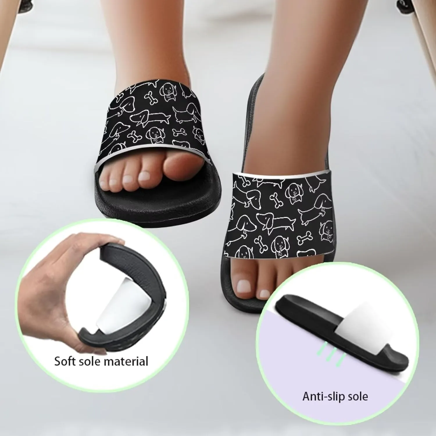 Howilath Dog Print Slides for Boys Beach Summer Kids Sandals Open Toe Non-Slip Children Slippers Indoor Outdoor Shoes