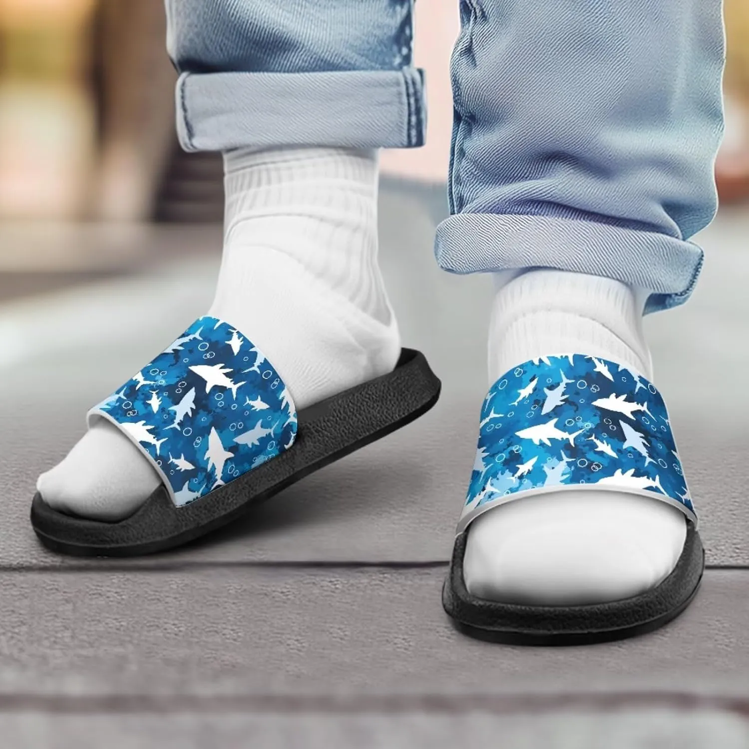 Howilath Sea Animal Print Kids Slides Non-Slip Open Toe Slippers Boys and Girls Sandals Pillow Cloud Slippers with EVA Sole
