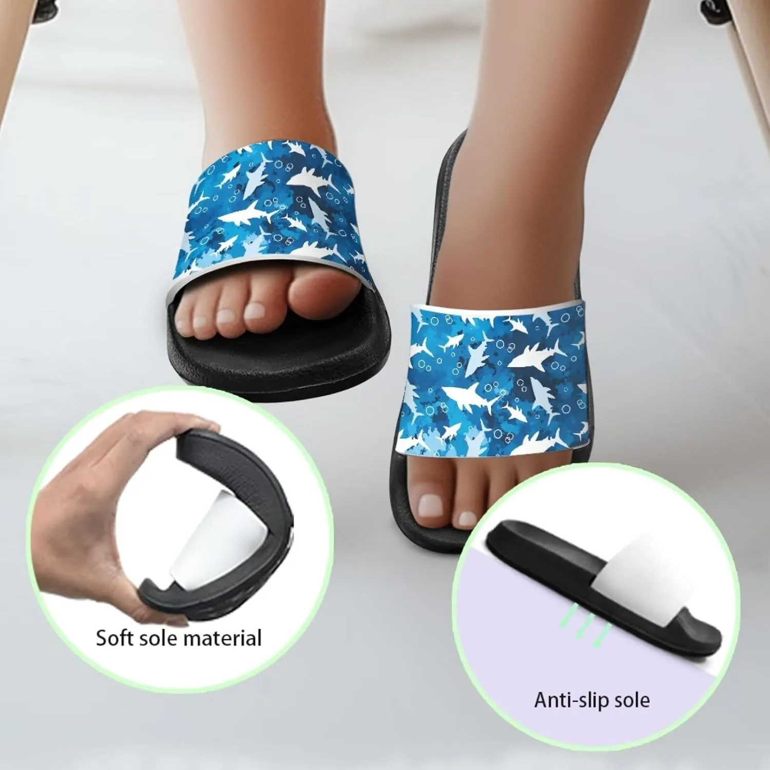 Howilath Sea Animal Print Kids Slides Non-Slip Open Toe Slippers Boys and Girls Sandals Pillow Cloud Slippers with EVA Sole