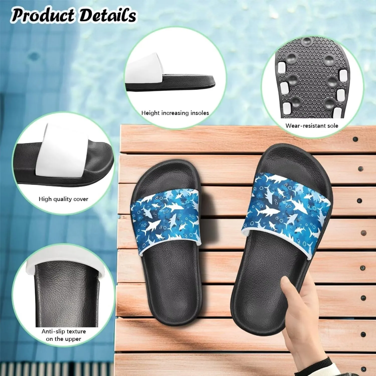 Howilath Sea Animal Print Kids Slides Non-Slip Open Toe Slippers Boys and Girls Sandals Pillow Cloud Slippers with EVA Sole