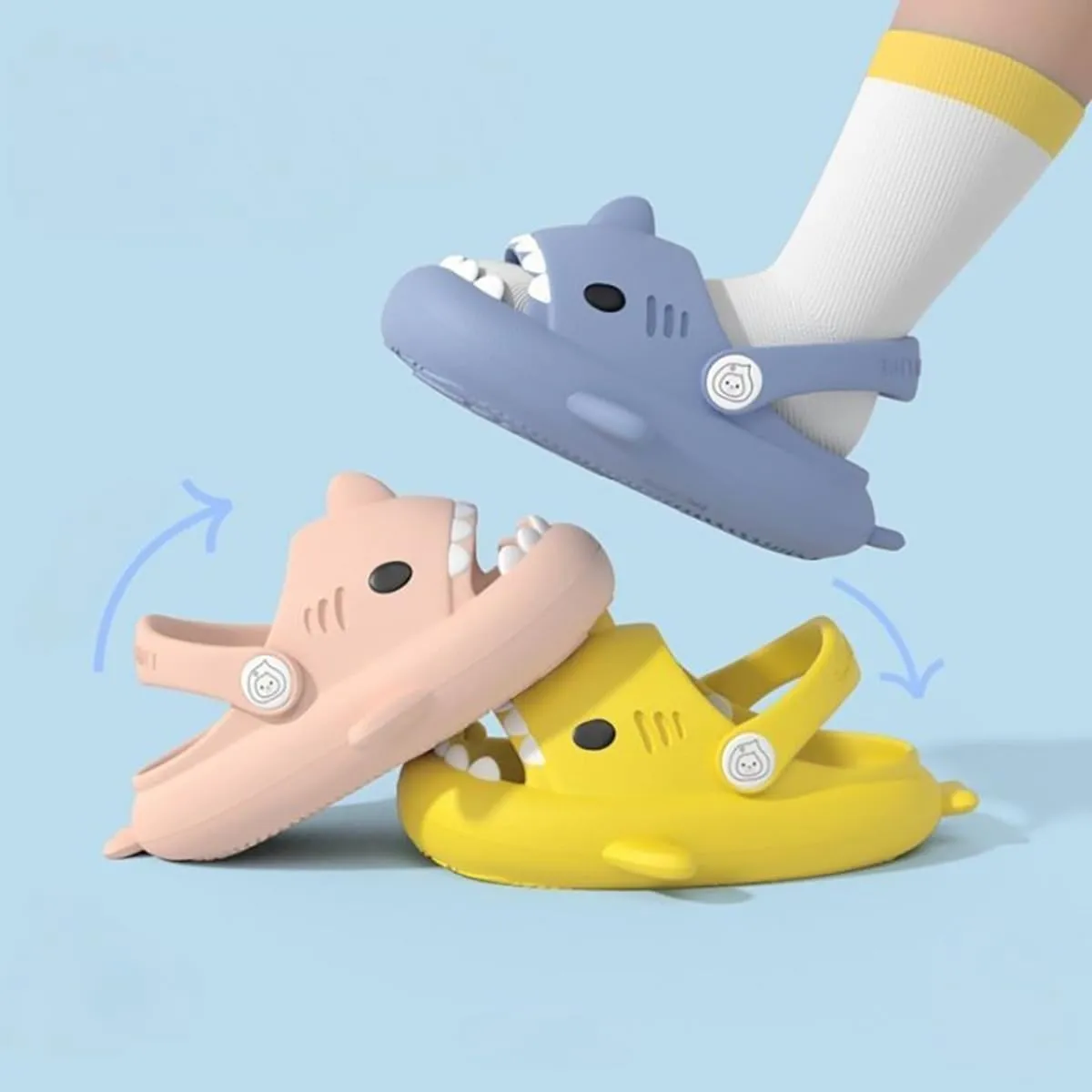 Hrtesus Sharklas Originales Kids, Shark Slides Kids, Chanclas de Tiburon, Sharky Chanclas with Adjustable Straps