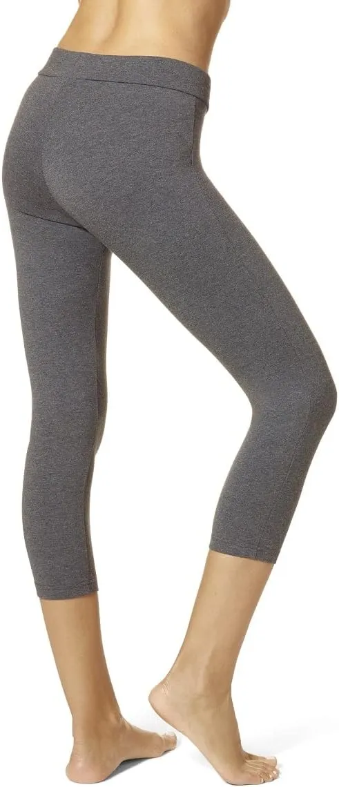 HUE Women's Wide Waistband Blackout Cotton Capri Leggings, Assorted