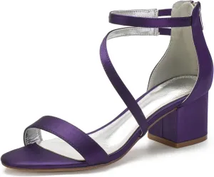 Hyinlays Women's Low Wedding Heel Open Toe Ankle Strap Block Chunky Heels Sandals for Bride Evening Party Dress Pump Shoes
