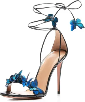 iadore Fashion Women Stiletto High Heel Shoes with Butterfly Decorations Lace up Summer Dress Sandals Size 5-12 US