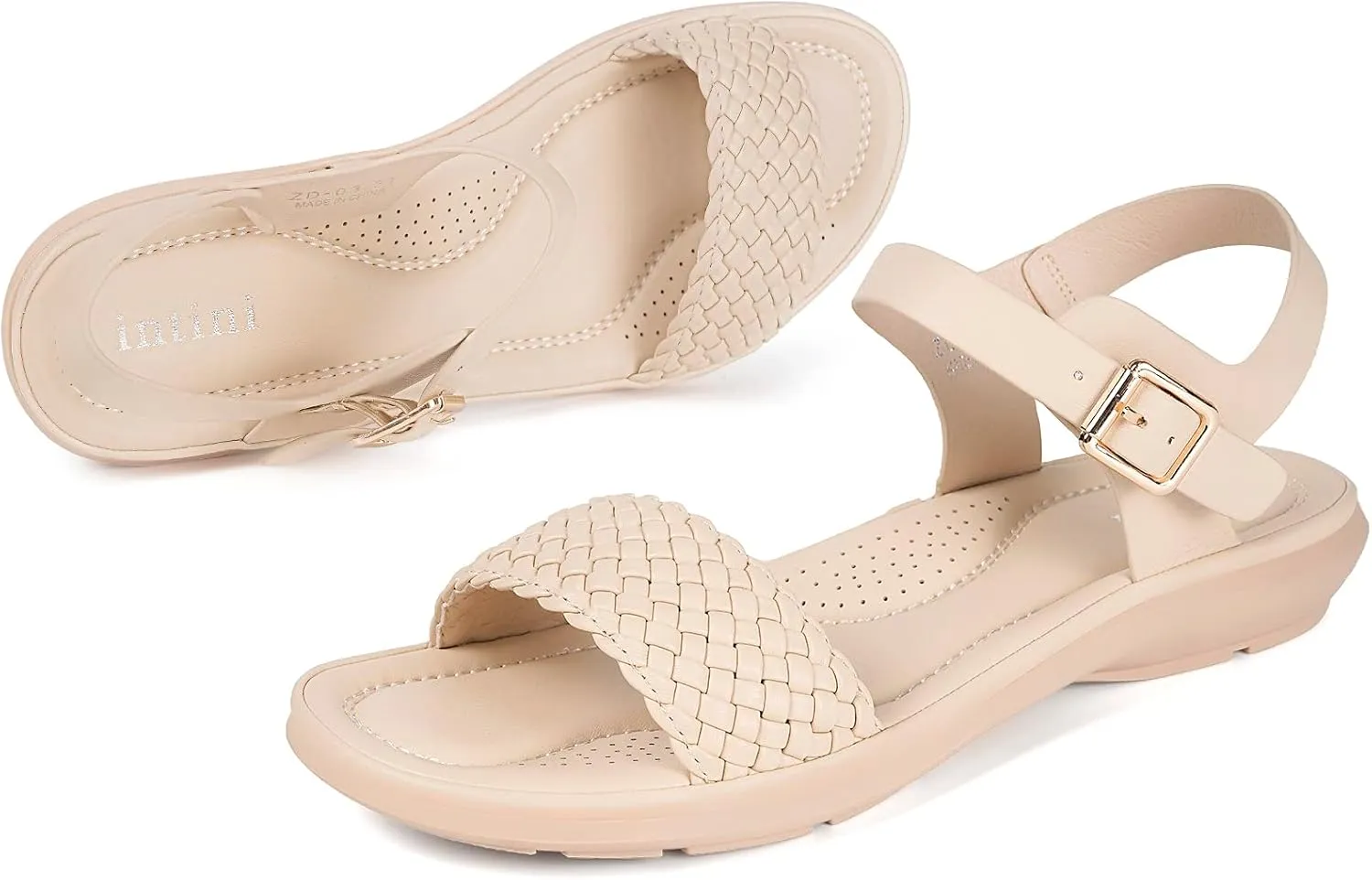 Intini Womens Flat Sandals Braided Strappy Summer Shoes Memory Foam insole Sandals for Women