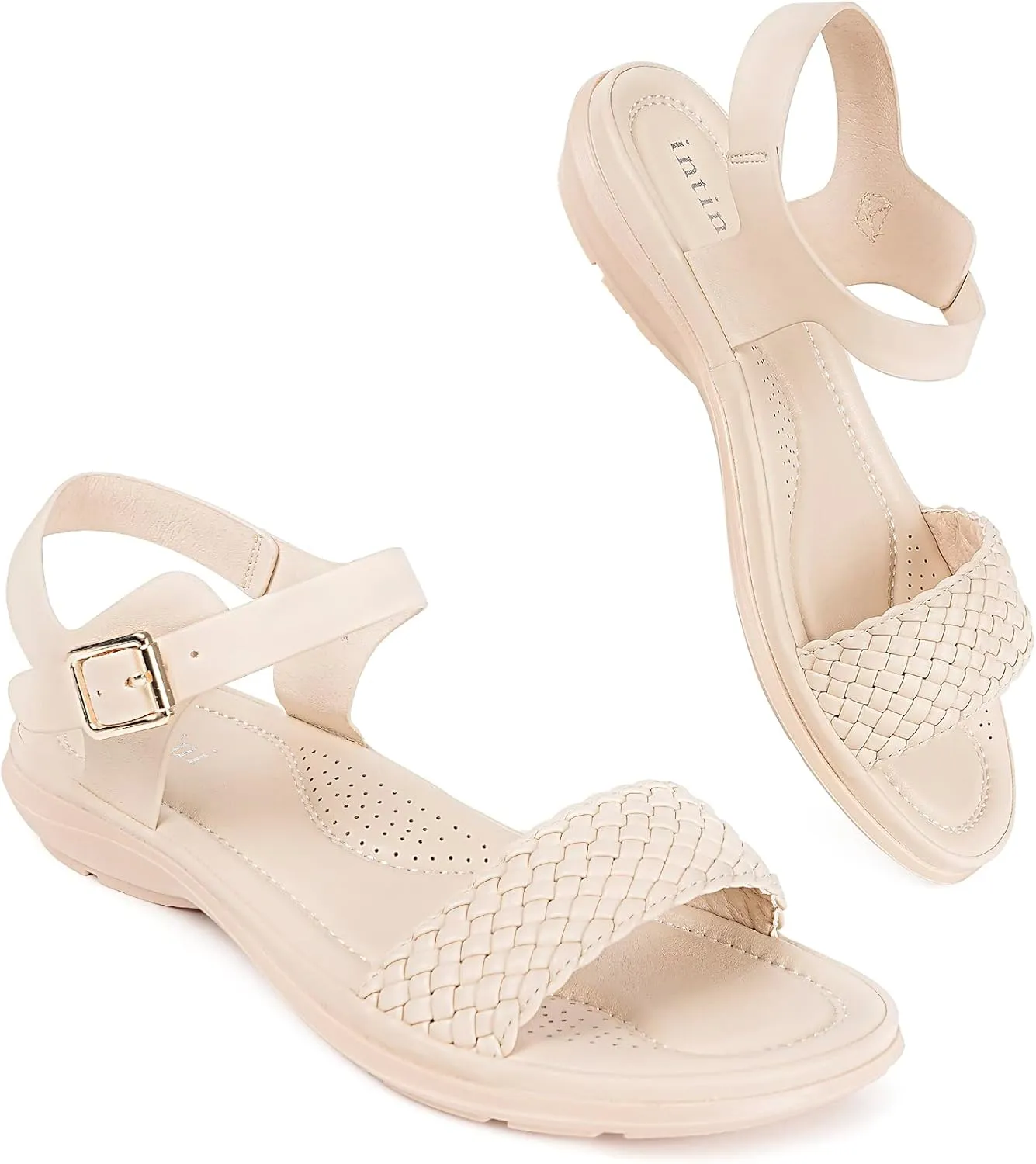 Intini Womens Flat Sandals Braided Strappy Summer Shoes Memory Foam insole Sandals for Women
