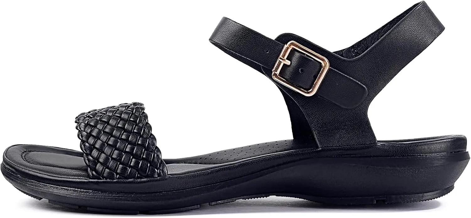 Intini Womens Flat Sandals Braided Strappy Summer Shoes Memory Foam insole Sandals for Women