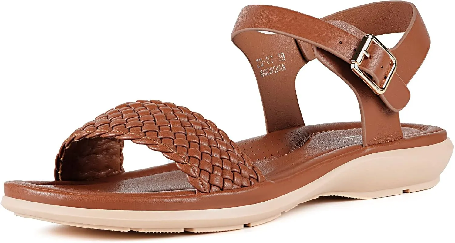 Intini Womens Flat Sandals Braided Strappy Summer Shoes Memory Foam insole Sandals for Women