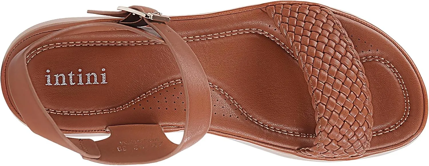 Intini Womens Flat Sandals Braided Strappy Summer Shoes Memory Foam insole Sandals for Women