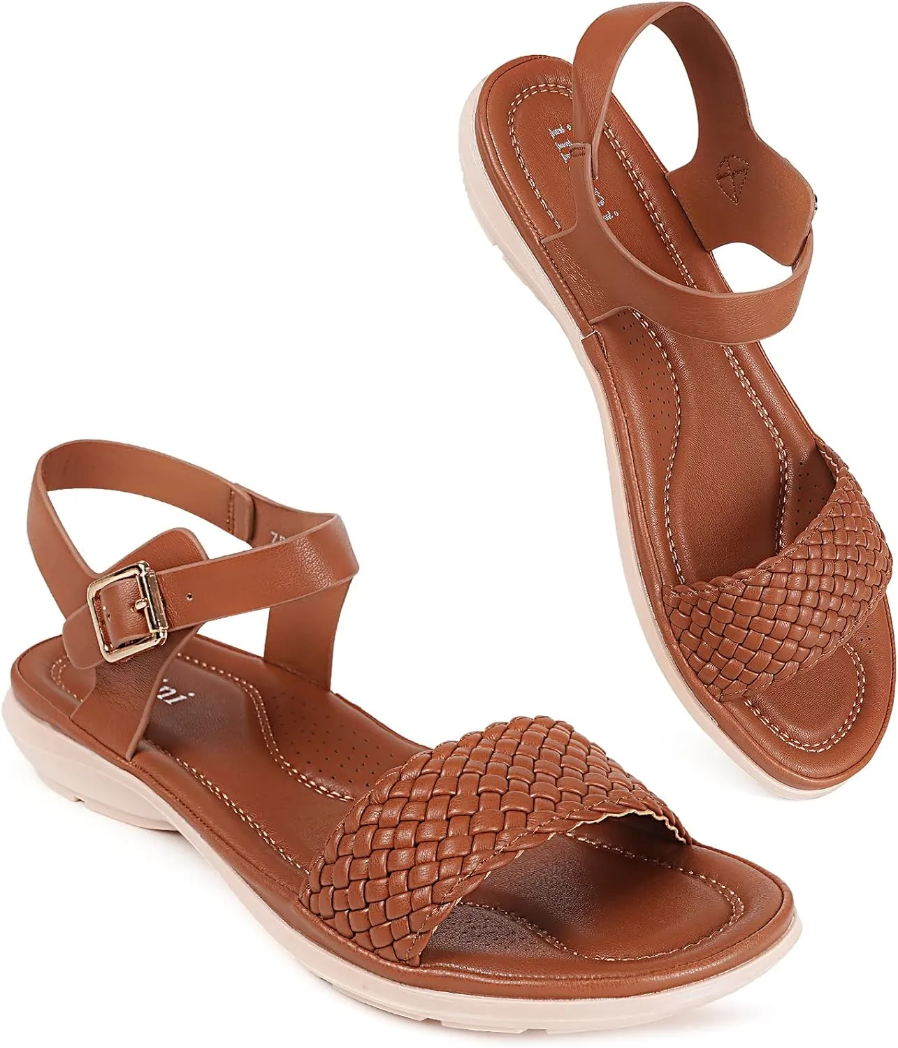 Intini Womens Flat Sandals Braided Strappy Summer Shoes Memory Foam insole Sandals for Women