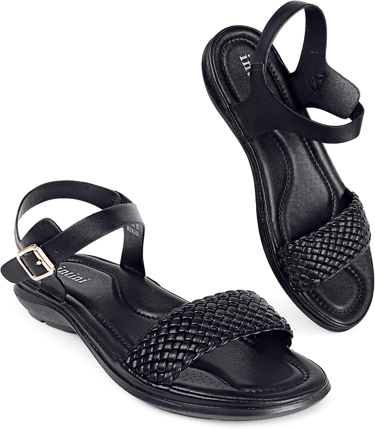 Intini Womens Flat Sandals Braided Strappy Summer Shoes Memory Foam insole Sandals for Women