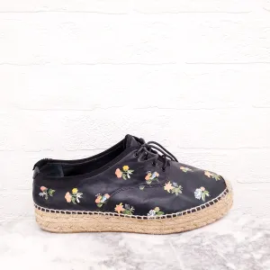 ISABEL MARANT BLACK FLORAL LEATHER ESPADRILLES - SIZE 40