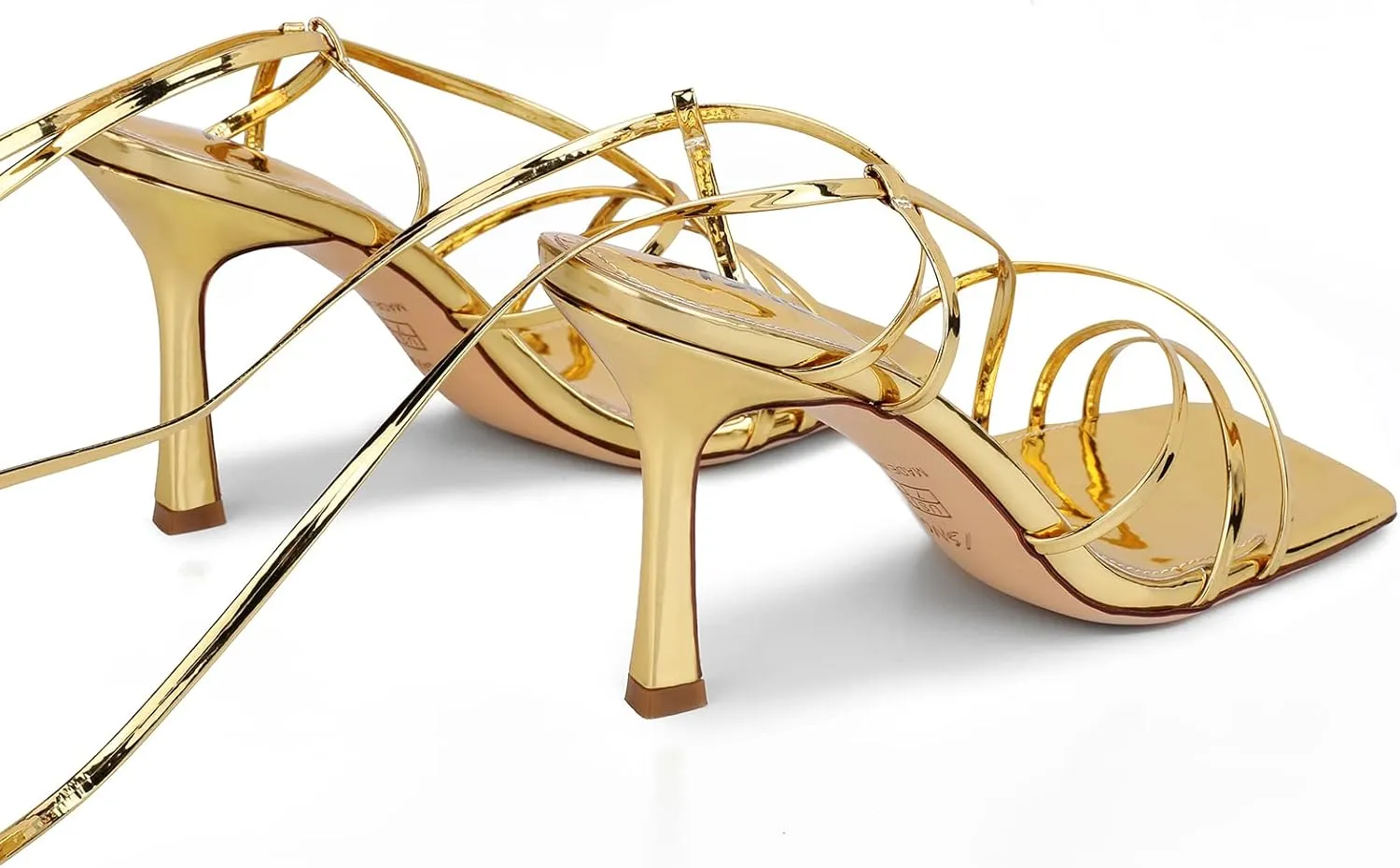 ISNOM Lace Up Heels Sandals for Women, Square Toe, Open Toe Thong, Stiletto Heels Design