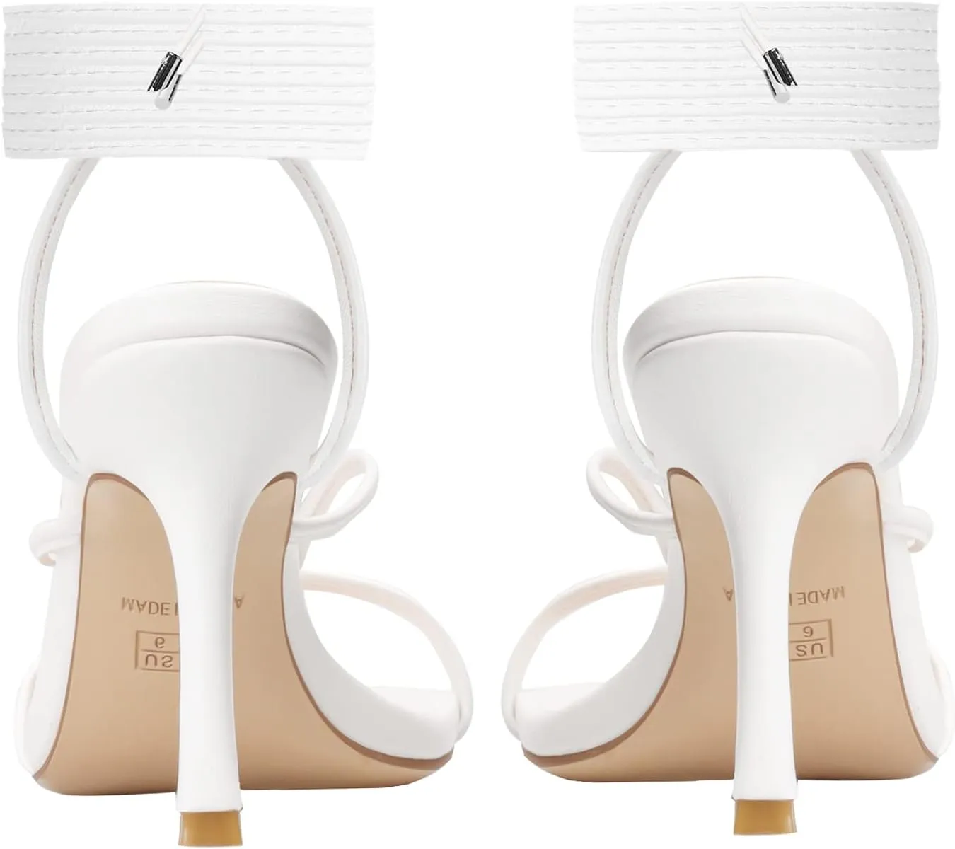 ISNOM Lace Up Heels Sandals for Women, Square Toe, Open Toe Thong, Stiletto Heels Design
