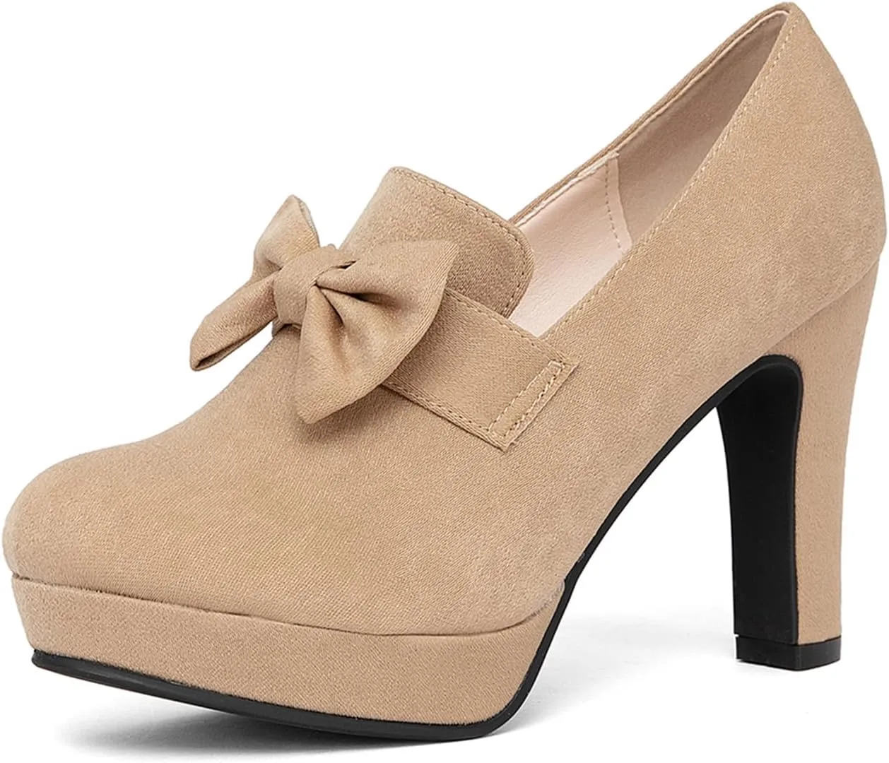 Jeesay Women's Bow Chunky Heels Mary Jane Pumps Closed Toe Platform High Heel Sandals Dress Shoes