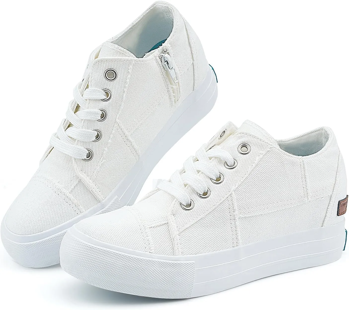 JENN ARDOR Women's Fashion Sneakers Hidden Wedges High Top Zipper Lace Up Platform Sneakers Ladies Walking Casual Canvas Slip On Comfortable Shoes