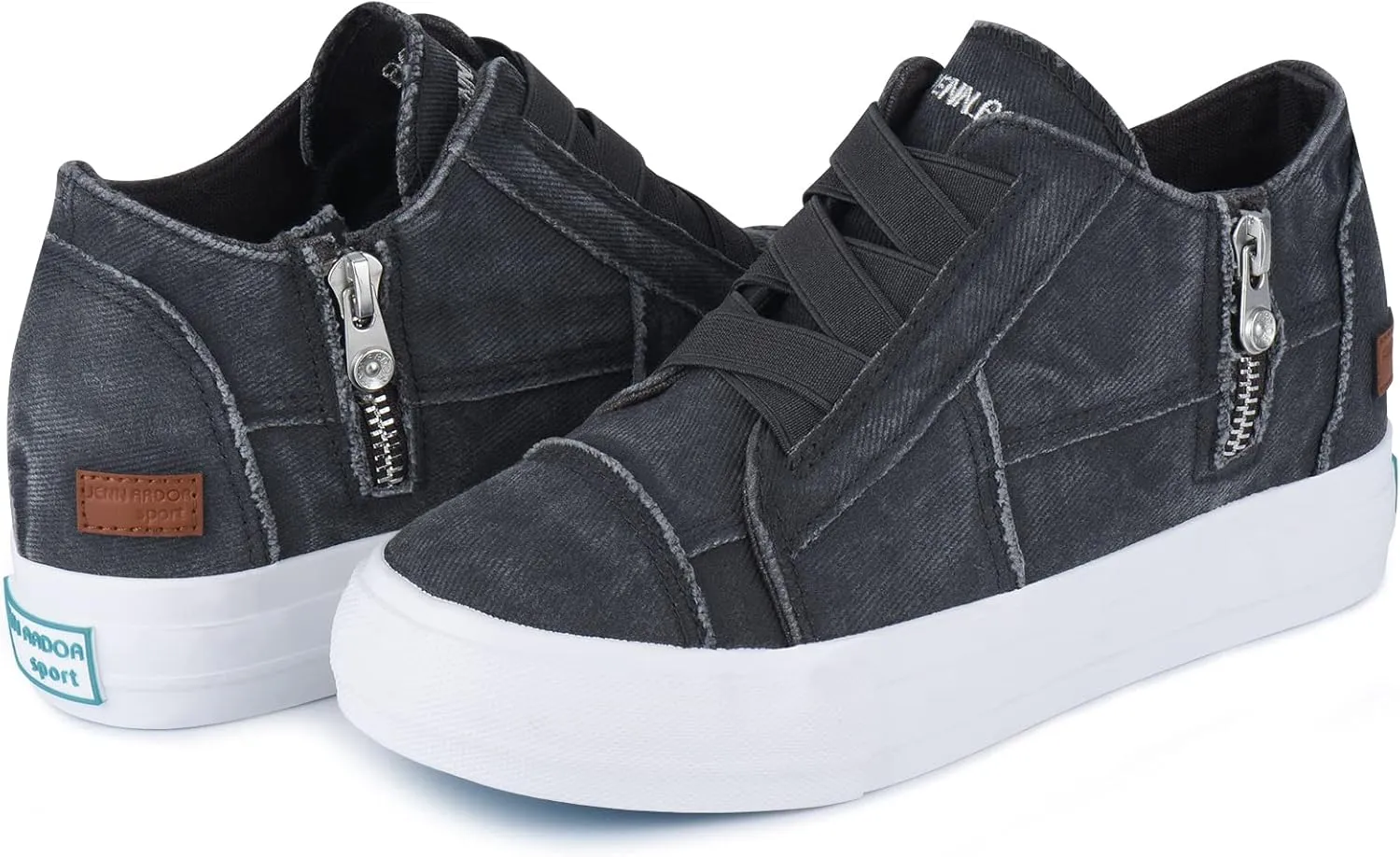 JENN ARDOR Women's Fashion Sneakers Hidden Wedges High Top Zipper Lace Up Platform Sneakers Ladies Walking Casual Canvas Slip On Comfortable Shoes