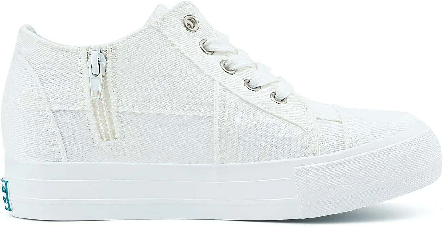 JENN ARDOR Women's Fashion Sneakers Hidden Wedges High Top Zipper Lace Up Platform Sneakers Ladies Walking Casual Canvas Slip On Comfortable Shoes