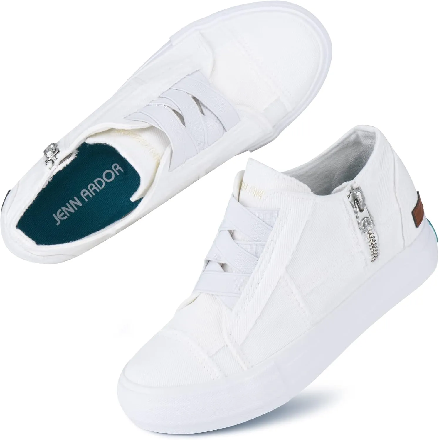 JENN ARDOR Women's Fashion Sneakers Hidden Wedges High Top Zipper Lace Up Platform Sneakers Ladies Walking Casual Canvas Slip On Comfortable Shoes