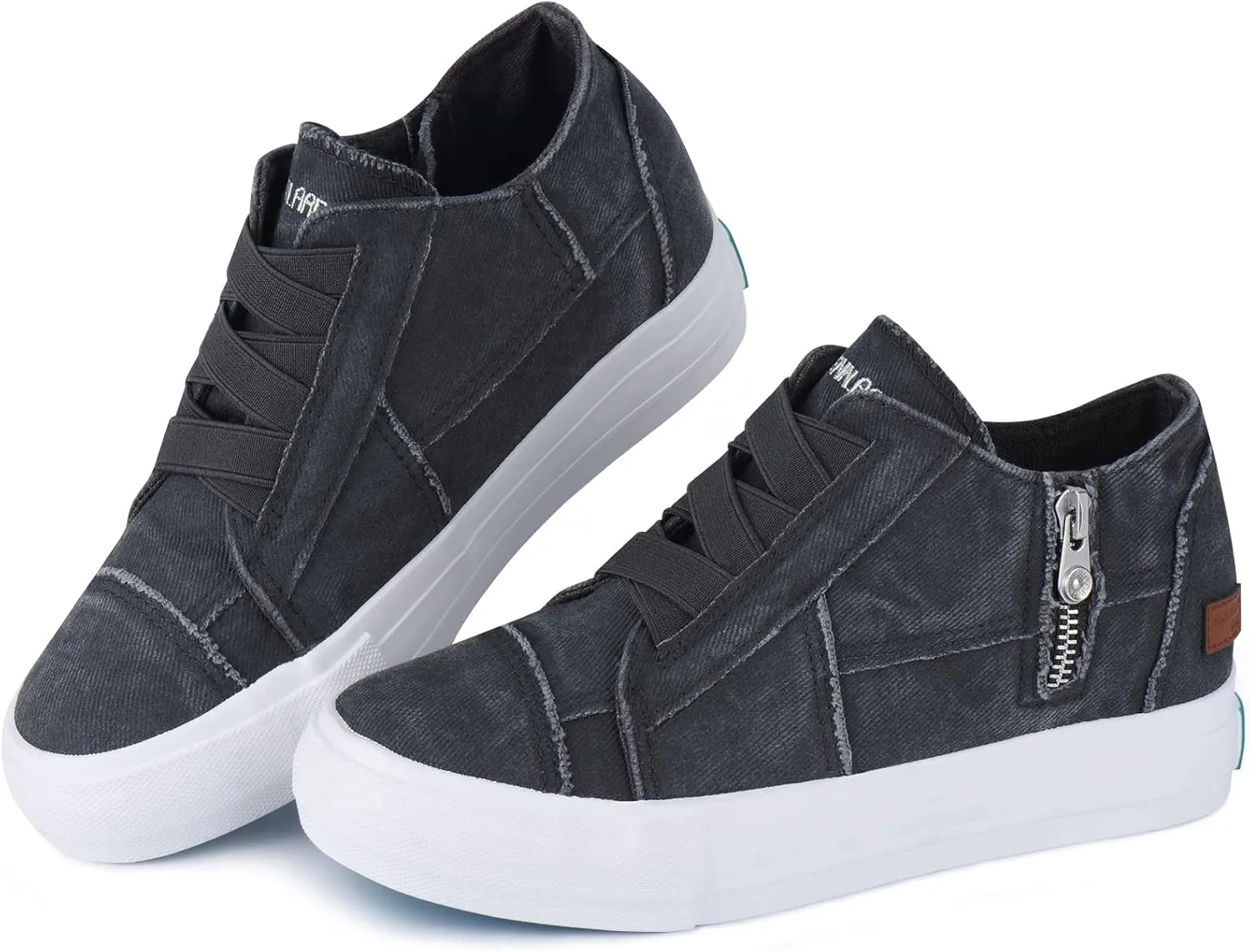 JENN ARDOR Women's Fashion Sneakers Hidden Wedges High Top Zipper Lace Up Platform Sneakers Ladies Walking Casual Canvas Slip On Comfortable Shoes