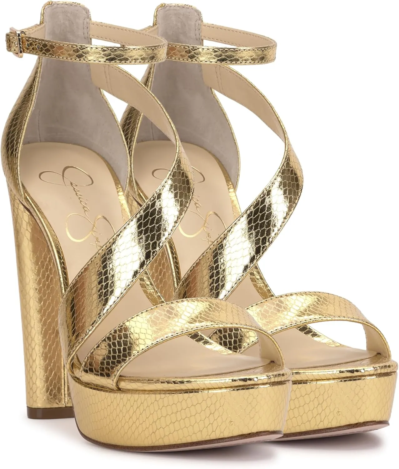 Jessica Simpson Womens Iley Faux Leather Ankle Strap Platform Sandals