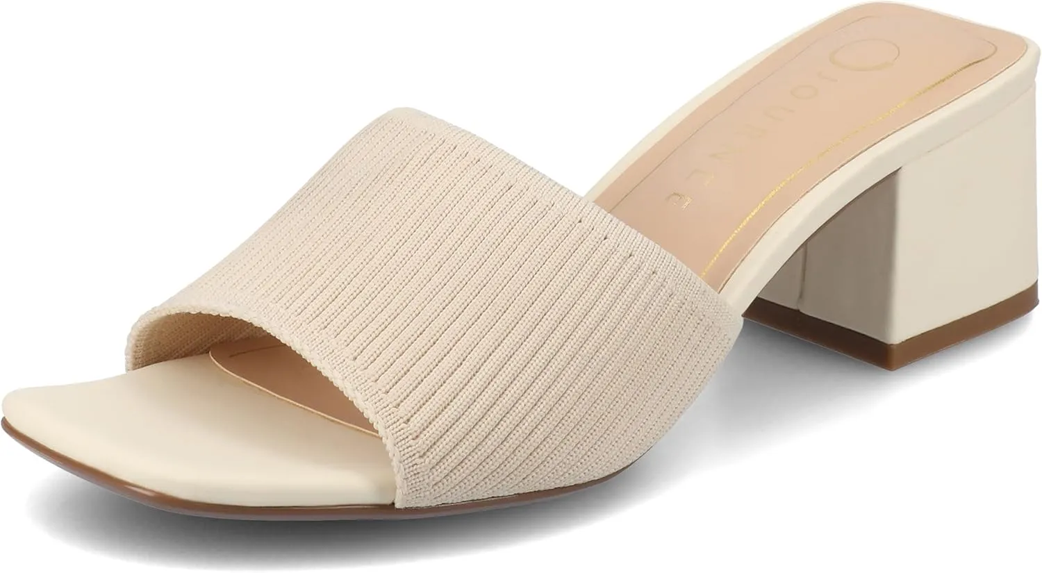 Journee Collection Womens Shilin Stretch Knit Dress Sandals Cushioned Slip On Block Heel Open Square Toe Spring Summer