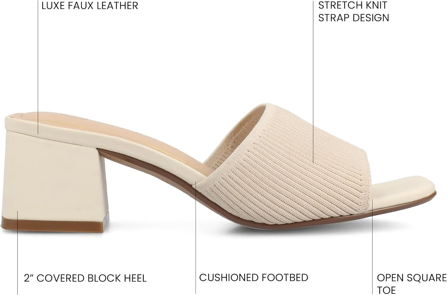 Journee Collection Womens Shilin Stretch Knit Dress Sandals Cushioned Slip On Block Heel Open Square Toe Spring Summer