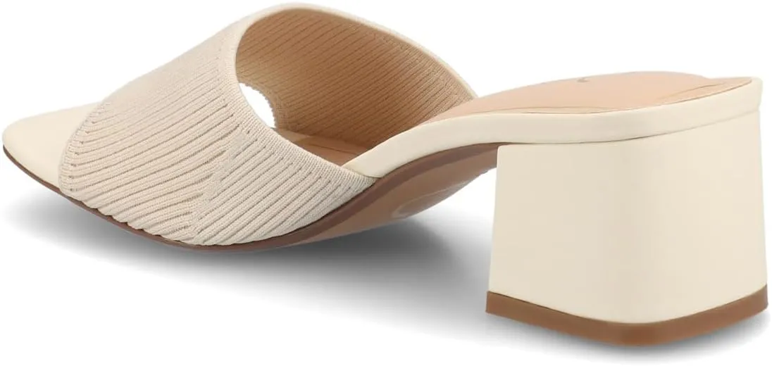 Journee Collection Womens Shilin Stretch Knit Dress Sandals Cushioned Slip On Block Heel Open Square Toe Spring Summer