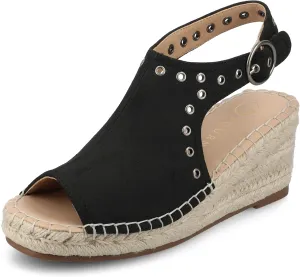 Journee Womens cushioned footbed Crisie Wedge Heel Sandals Espadrille Ankle Buckle Faux Leather Open Toe 3-4 Inch Heel