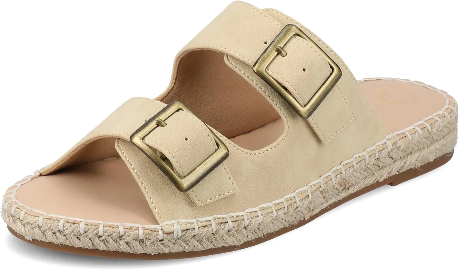 Journee Womens Slide On Sandal Cushioned Footbed Tresah Espadrille Open Toe Faux Leather Double Buckle