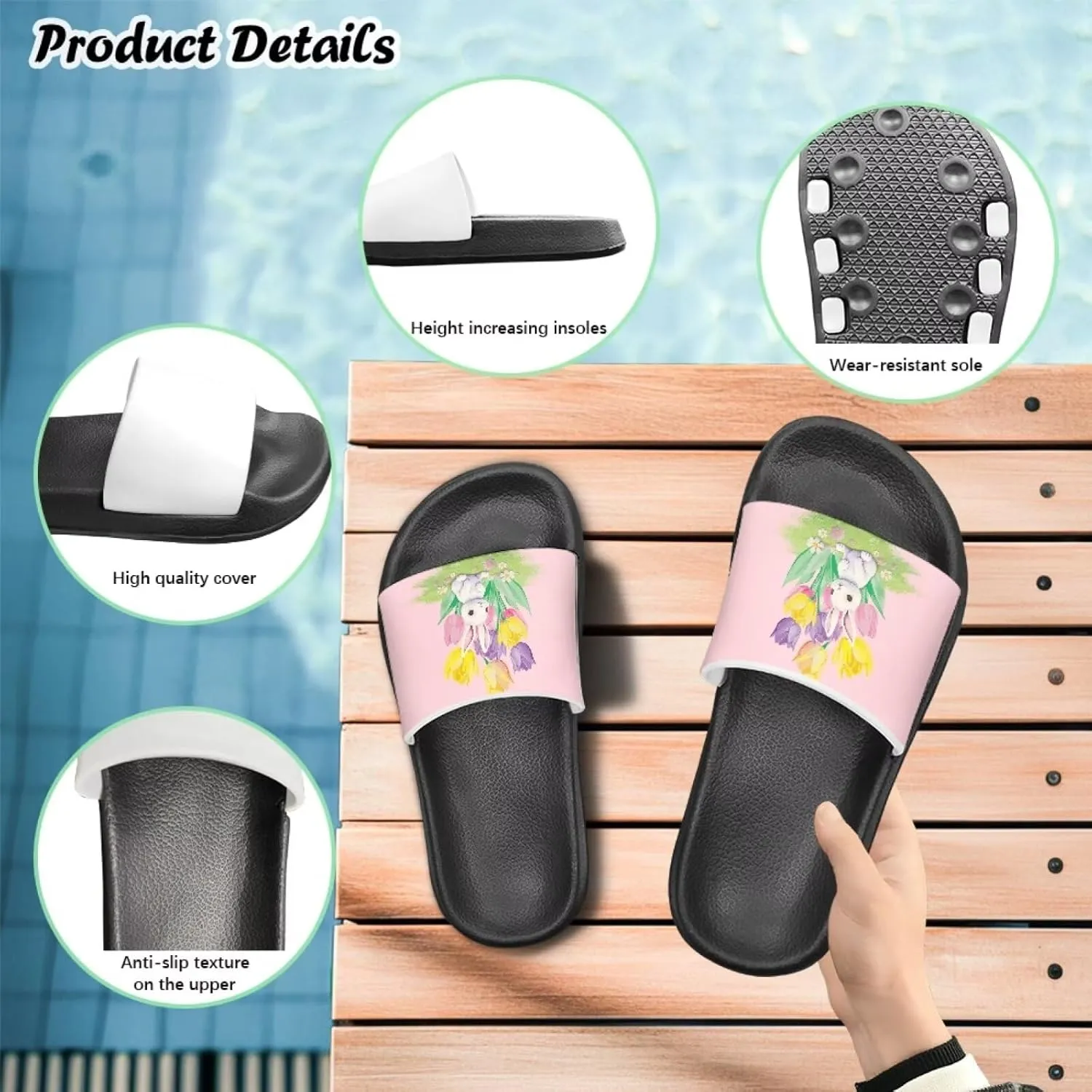 JoyLamoria Bunny Print Sandals House Slides Kids Unisex Cloud Cushioned Non-Slip Open Toe Indoor Outdoor Comfy Summer