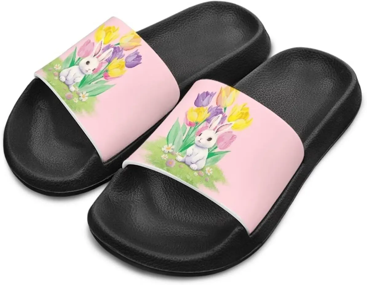 JoyLamoria Bunny Print Sandals House Slides Kids Unisex Cloud Cushioned Non-Slip Open Toe Indoor Outdoor Comfy Summer