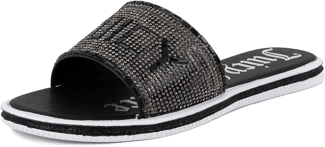 Juicy Couture Women's Slide Sandals - Glitter Bling Open Toe Sparkle Flats - Dressy Summer Casual Footwear