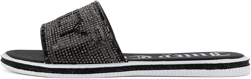 Juicy Couture Women's Slide Sandals - Glitter Bling Open Toe Sparkle Flats - Dressy Summer Casual Footwear