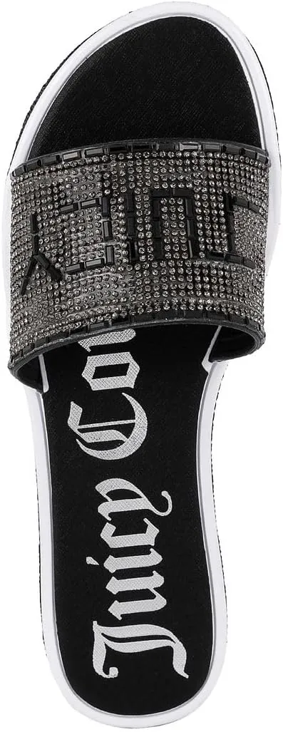 Juicy Couture Women's Slide Sandals - Glitter Bling Open Toe Sparkle Flats - Dressy Summer Casual Footwear