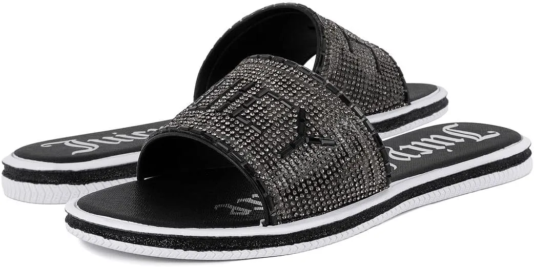 Juicy Couture Women's Slide Sandals - Glitter Bling Open Toe Sparkle Flats - Dressy Summer Casual Footwear