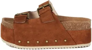 KaroNairy Studded Cork Platform Sandals For Women Slippers Clogs Platform Slip On Sandals Dual Buckled Suede/PU