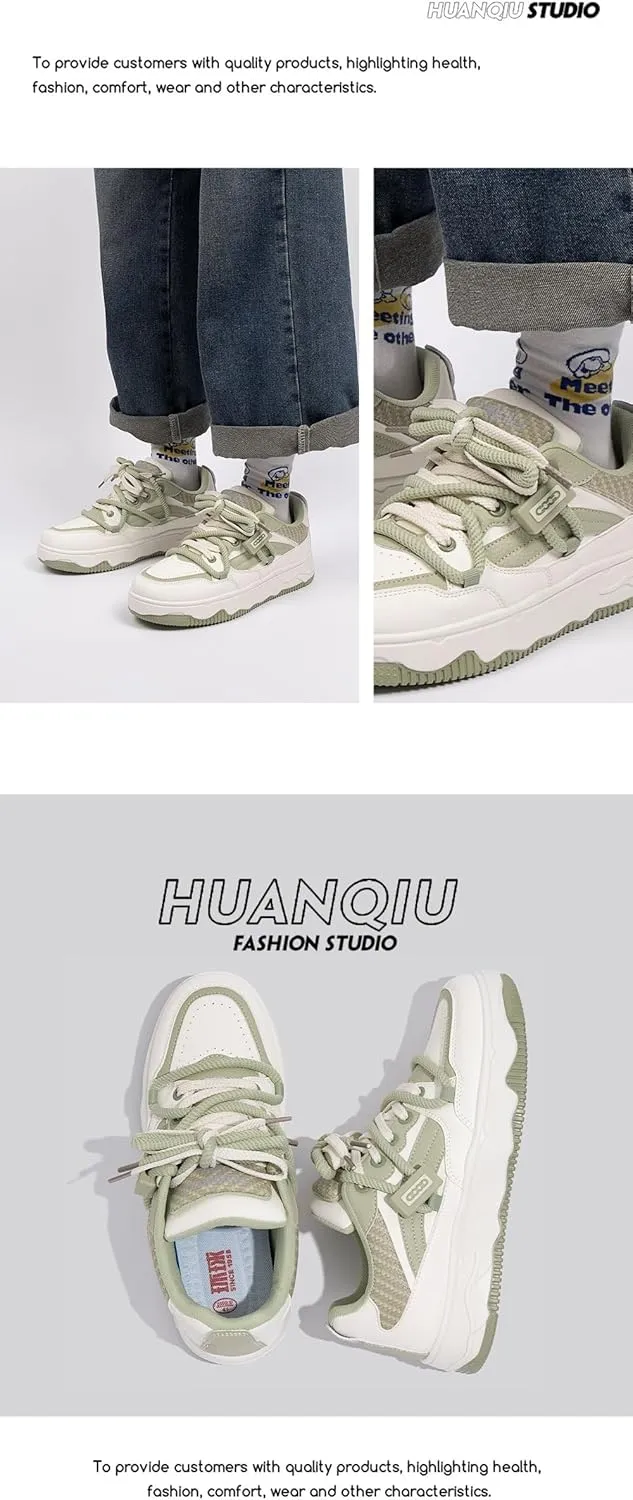 Kawaii Korean Chunky Sneakers in Green/Black/Red, Cute Cloud Sole Shoes with Hidden Heel Lift for Women's Travel, Preppy Outfit, Gift for Daughter