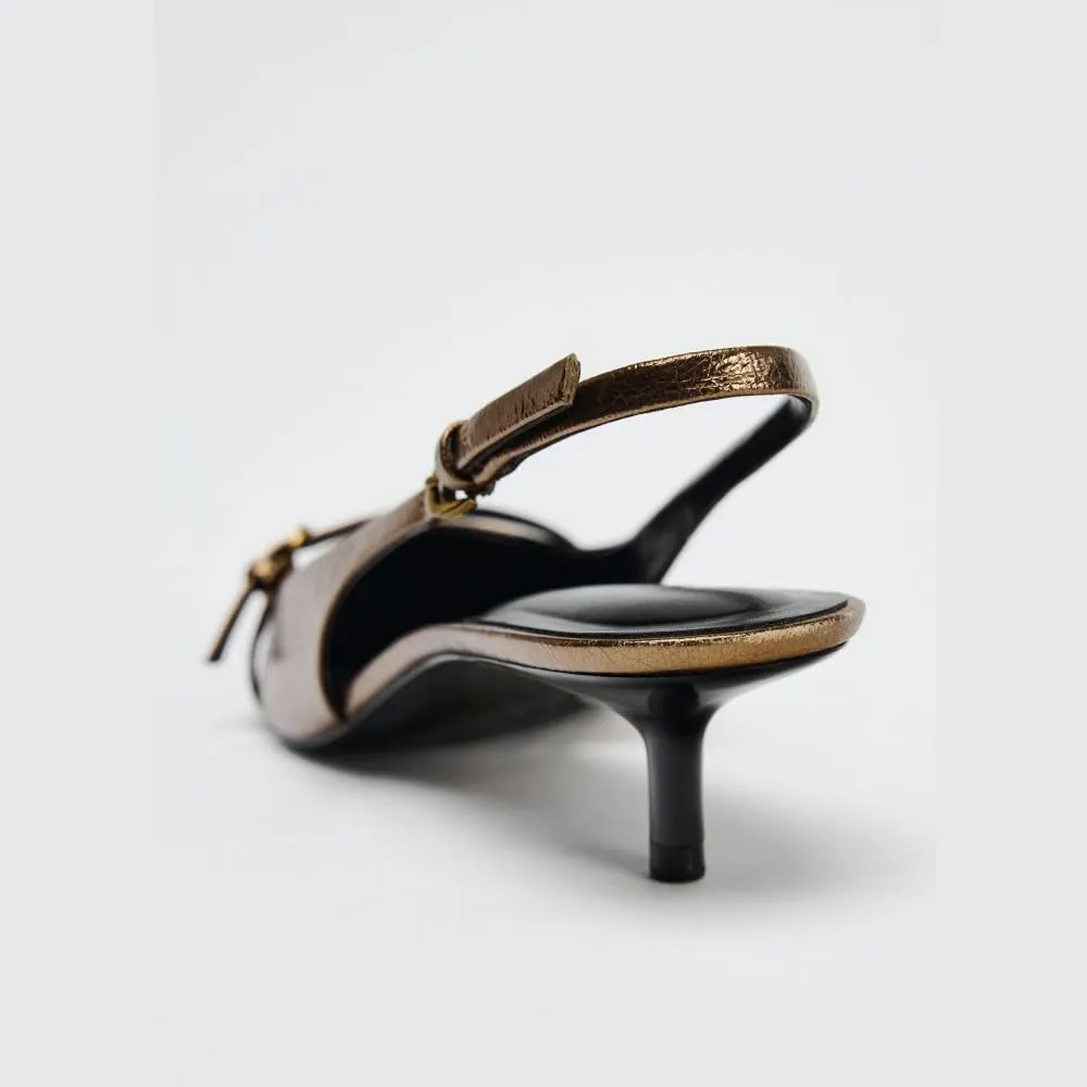 keleimusi Slingback Kitten Heels for Women Stiletto Heels Pointed Toe Slingback Pumps Backless Slip-on Buckle Strap Heeled Sandals Autumn Pumps Sexy Dress Shoes