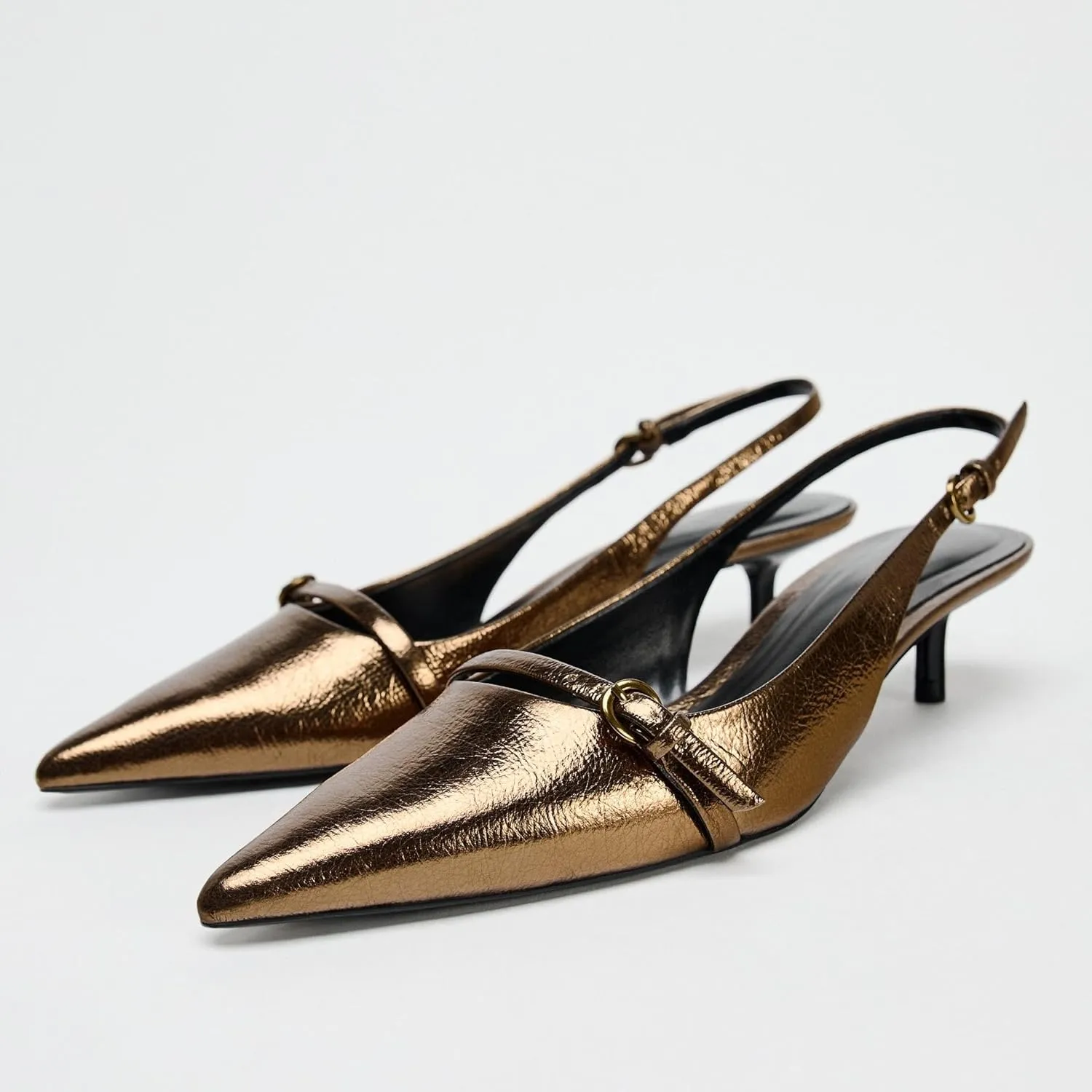 keleimusi Slingback Kitten Heels for Women Stiletto Heels Pointed Toe Slingback Pumps Backless Slip-on Buckle Strap Heeled Sandals Autumn Pumps Sexy Dress Shoes